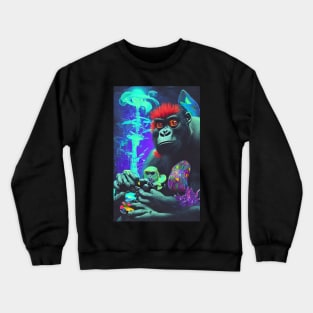 crazy gorilla playing playstation Crewneck Sweatshirt